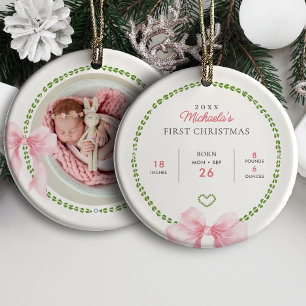 Snygga rosa rosetter Baby's första jul foto Julgransprydnad Keramik