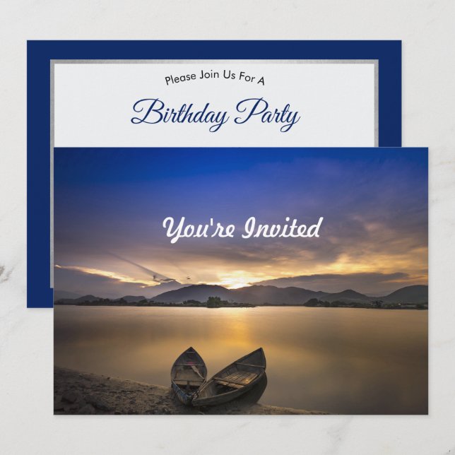 Snygga Rowboat Vatten Sunrise Foto Birthday Inbjudningar (Fram/baksida)
