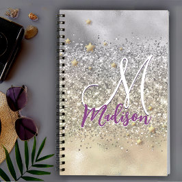 Snygga silver guld glitter stjärnor monogram anteckningsbok