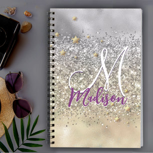 Snygga silver guld glitter stjärnor monogram anteckningsbok