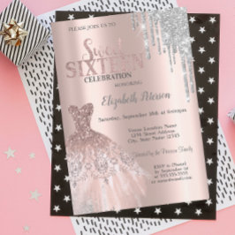Snygga silverglitterdroppar, klänning rose gold Sw Inbjudningar