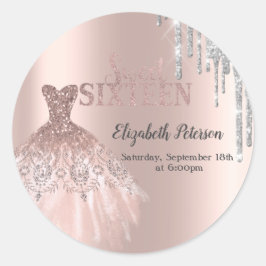 Snygga silverglitterdroppar, klänning rose gold Sw Runt Klistermärke