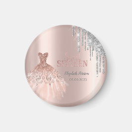 Snygga silverglitterdroppar, klänning roséguld magnet