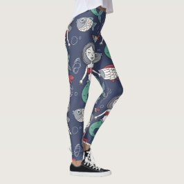 Snygga sjöjungfru-mönstrade leggings