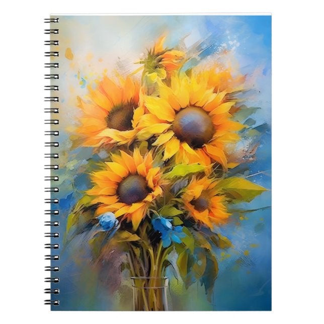 Snygga solblommor Bouquet Nature Botanical Art Anteckningsbok (Framsidan)