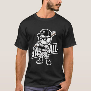 Snygga solglasögon för baseballmaskot med flammand t shirt