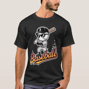 Snygga solglasögon för baseballmaskot med flammand t shirt