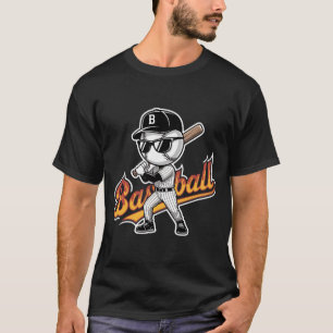 Snygga solglasögon för baseballmaskot med flammand t shirt