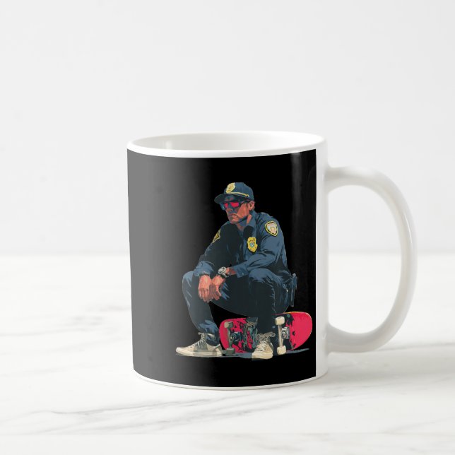 Snygga solglasögon polis med skateboard för polis kaffemugg (Höger)