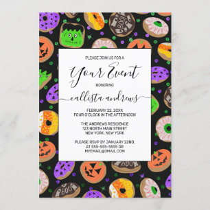 Snygga söta glitterkonfettidonuts Halloween Inbjudningar