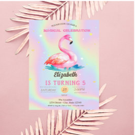 Snygga söta rosa flamingos holografiska inbjudningar
