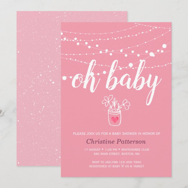 Snygga strängljus Rosa baby shower-inbjudan Inbjudningar (Fram/baksida)