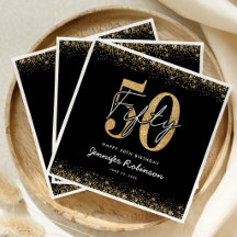 Snygga svarta guld 50-års firande servetter