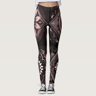 Snygga svarta rosa och vita Mandala-leggings Leggings