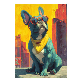 Snygga Teal Frenchie-solglasögon Fototryck