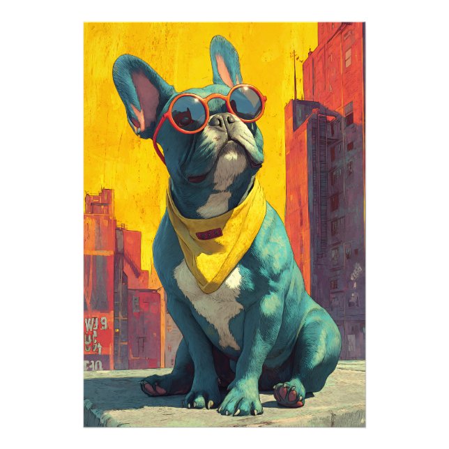 Snygga Teal Frenchie-solglasögon Fototryck (Framsidan)