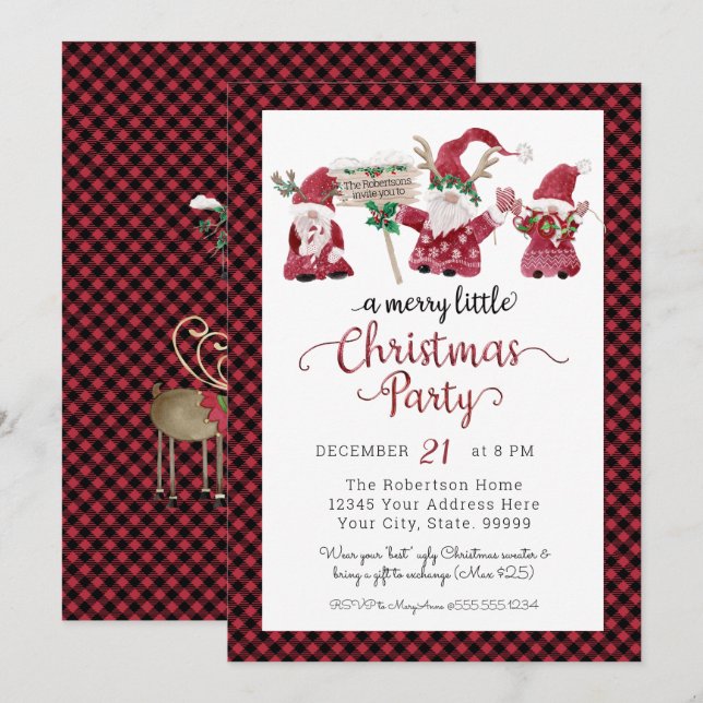 Snygga Tomtar Ren Glad Liten Julfest Julkort (Fram/baksida)