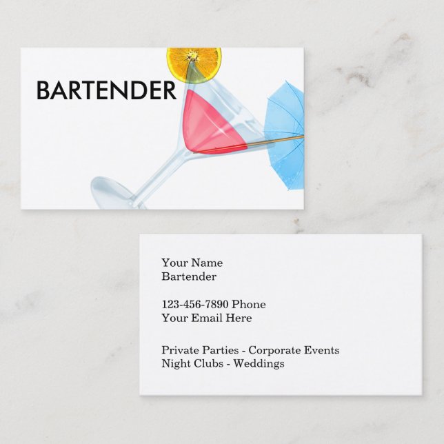 Snygga trendiga bartender-kort visitkort (Fram/baksida)