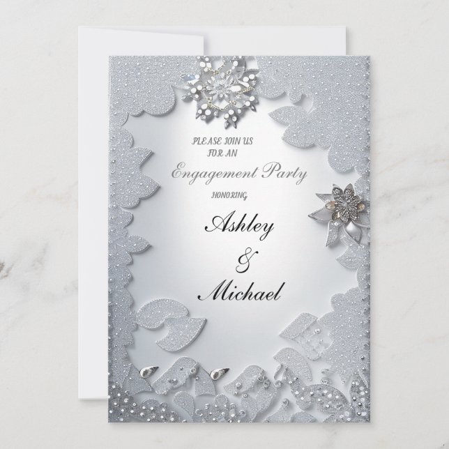 snygga trendiga silver förlovnings smycken diamant inbjudningar (Framsida)