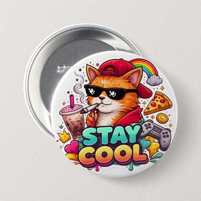 Snygga Vibbar – Chill Cat Streetwear Knapp (Framsida & baksida)