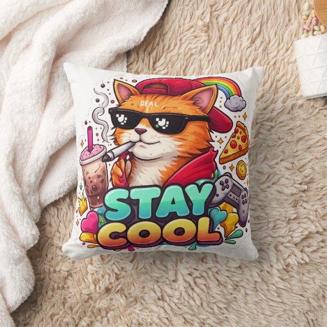 Snygga Vibbar – Chill Cat Streetwear Kudde (Filt)
