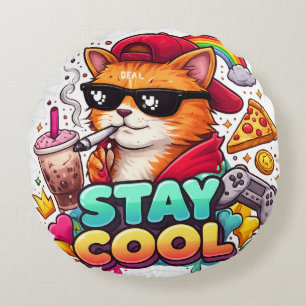 Snygga Vibbar – Chill Cat Streetwear Rund Kudde
