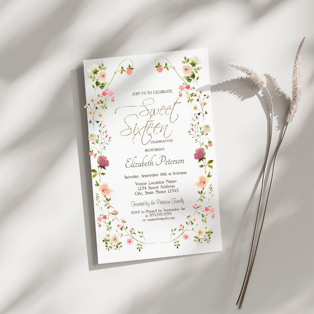 Snygga vilda blommor Sweet 16 Inbjudningar (Skapare uppladdad)