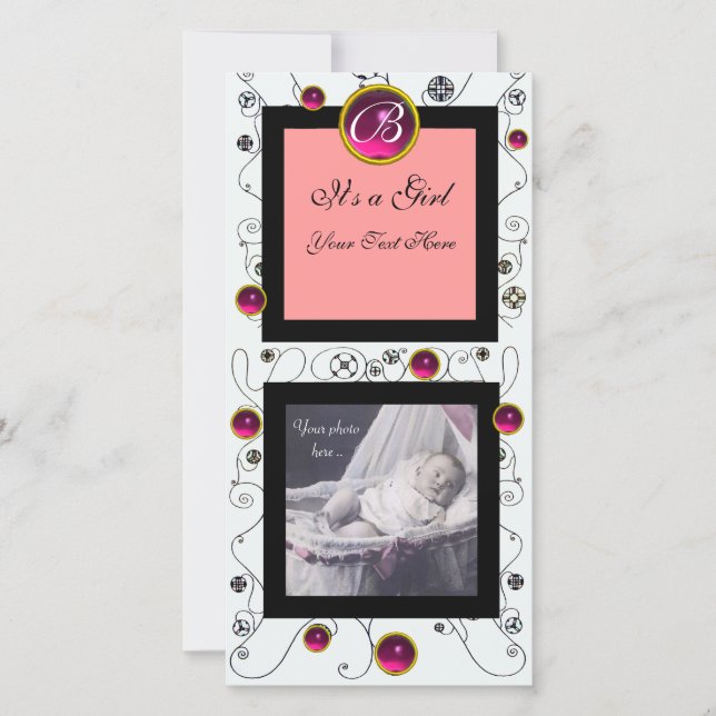 SNYGGA VIRVLAR BABYFlicka MONOGRAM ,ruby vit Meddelande (Framsida)
