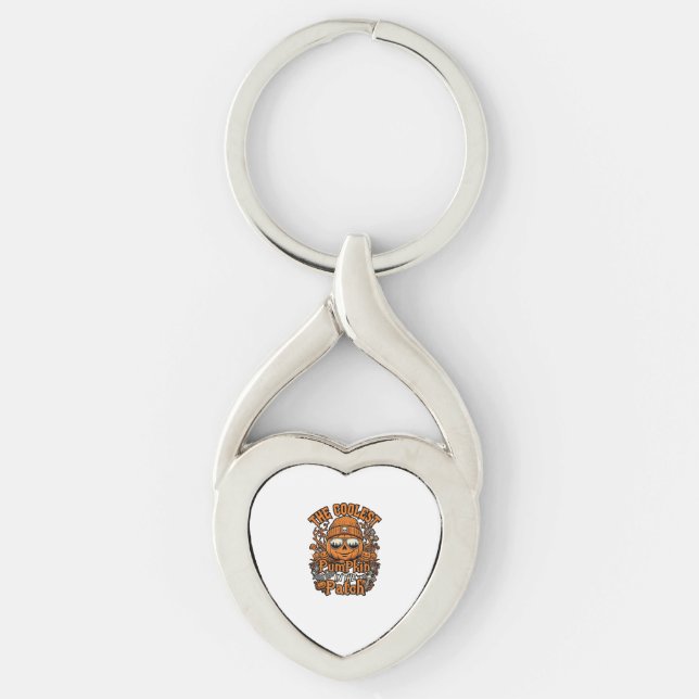 Snyggaste Pumpkin Patch Halloween-barnvantar solgl Twisted Heart Silverfärgad Nyckelring (Framsidan)