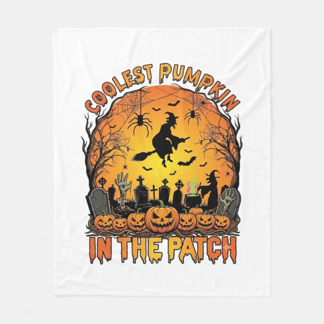 Snyggaste Pumpkin Patch Halloween-häxa Spindlar Gr Fleecefilt (Framsidan)