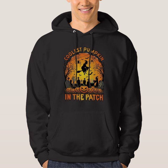 Snyggaste Pumpkin Patch Halloween-häxa Spindlar Gr Hoodie (Framsida)