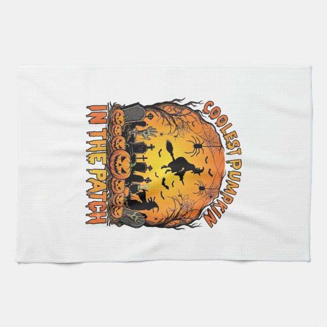 Snyggaste Pumpkin Patch Halloween-häxa Spindlar Gr Kökshandduk (Horisontell)