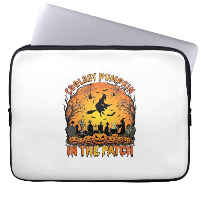 Snyggaste Pumpkin Patch Halloween-häxa Spindlar Gr Laptop Fodral (Framsidan)