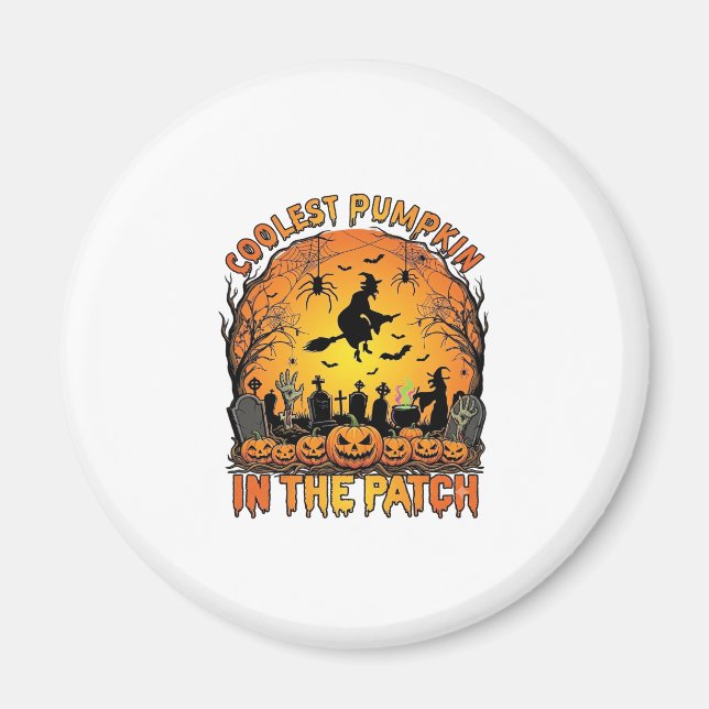 Snyggaste Pumpkin Patch Halloween-häxa Spindlar Gr Magnet (Framsidan)