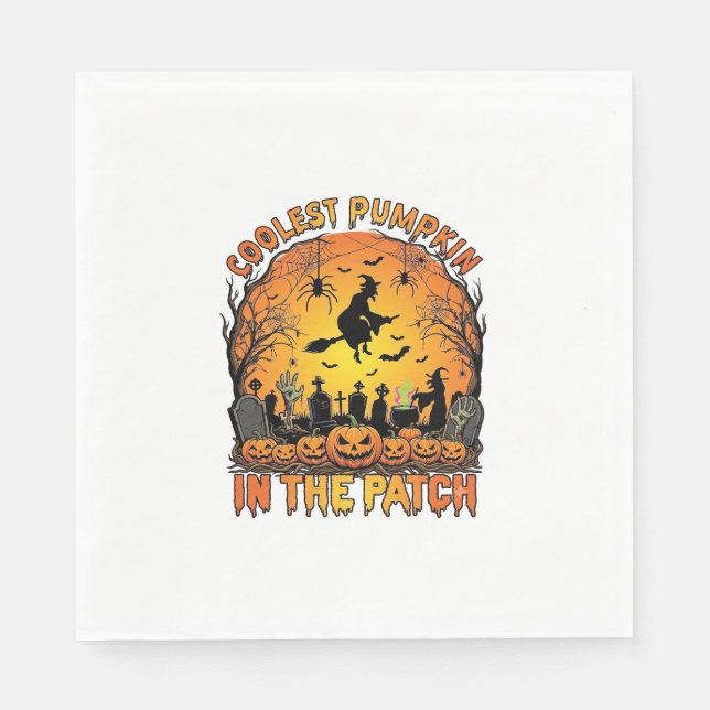 Snyggaste Pumpkin Patch Halloween-häxa Spindlar Gr Pappersservett (Framsidan)