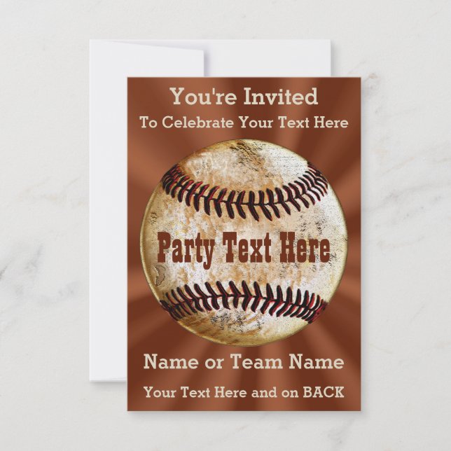Snyggaste Vintage Baseball-inbjudningar, DIN TEXT Inbjudningar (Framsida)