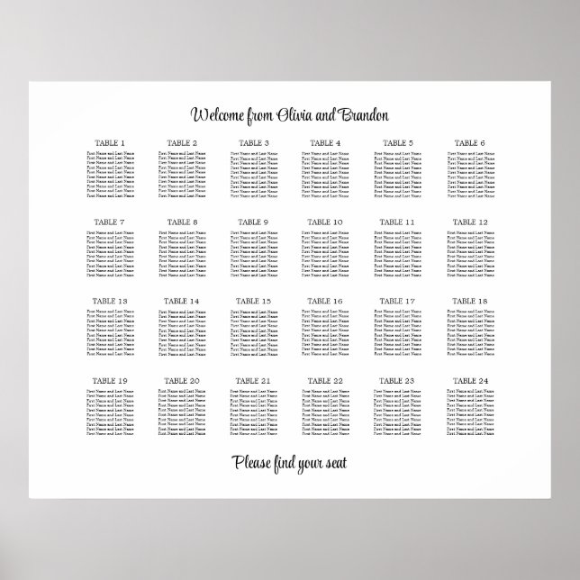 Snyggt 24 Bord Bröllop-sätesdiagram Poster (Framsidan)