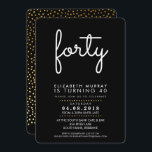 SNYGGT 40-årsdagen party FORTY INBJUDAN enkel<br><div class="desc">*** OBS - trendiget SKINGALGALA FOLIEFFEKTER ÄR EN SKRIVEN BILD *** En inbjudan till BIRTHDAY för alla åldrar. Du kan enkelt lägga till egna detaljer eller slått anpassningsknappen som mall och lägga till eller ändra text, typsnitt, storlekar osv. TIP: 1. Om du vill ändra/flytta grafik/ändra bakgrund slå färg knappen "anpassa"....</div>