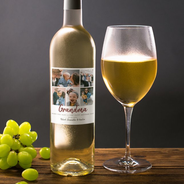 Snyggt 5 Fotokollage Mors dag Vinflaska Etikett (Skapare uppladdad)
