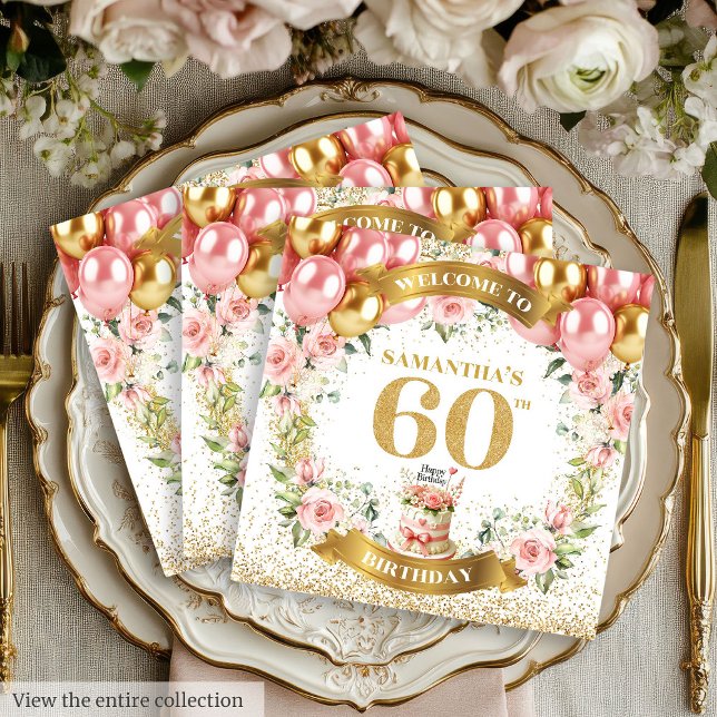 Snyggt 60:e födelsedagsblommor i Gnistran Napkins  Pappersservett (Stylish 60th Birthday Napkins Gold Sparkle Blooms

)