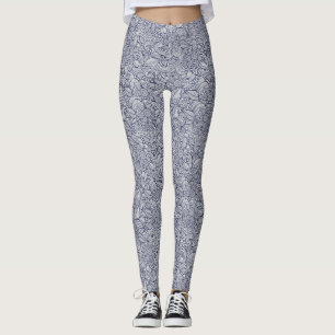 Snyggt Abstrakt Blått/Grått från botaniska Mönster Leggings