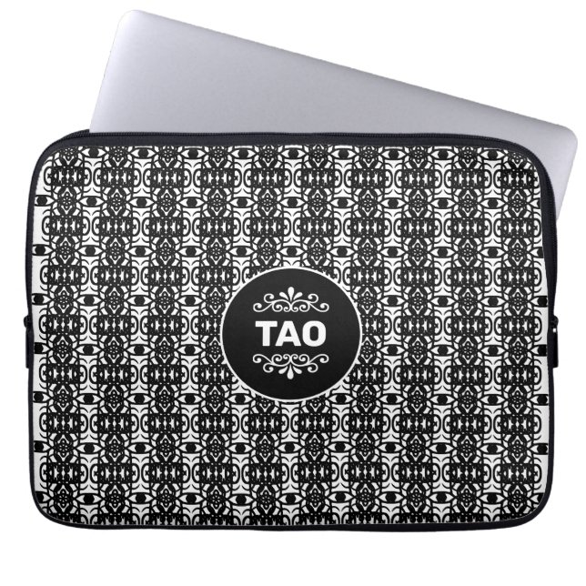 Snyggt Abstrakt Tao Mönster i Svartvitt Laptop Fodral (Framsidan)