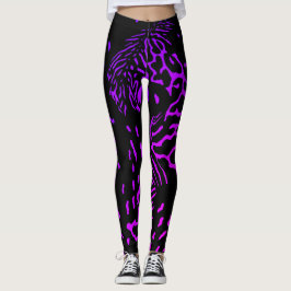Snyggt abstrakt tryck med svarta och lila tiger-rä leggings