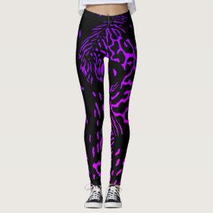 Snyggt abstrakt tryck med svarta och lila tiger-rä leggings
