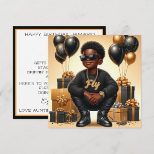 Snyggt African American Boy Black/Guld Birthday Julkort