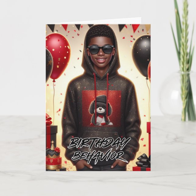 Snyggt African American Boy Black/Red Birthday Kort (Framsida)