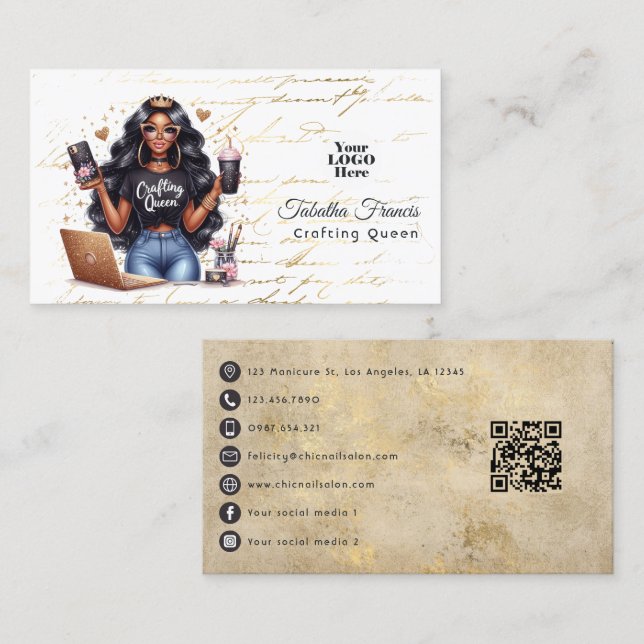 Snyggt African American Crawing Queen Branding Visitkort (Fram/baksida)