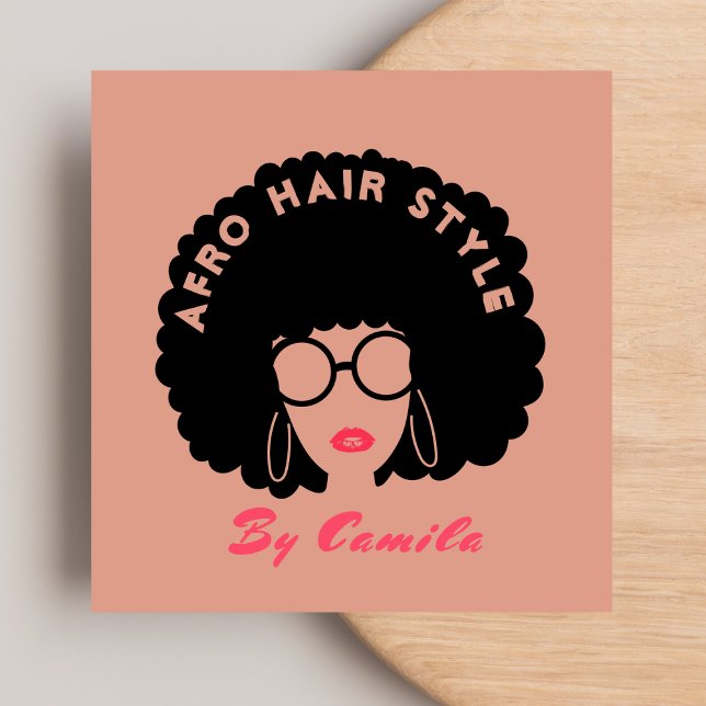 Snyggt Afro Hair Stylist Beauty Salon  Rosa Fyrkantigt Visitkort (Skapare uppladdad)