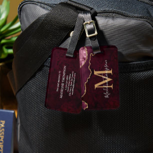 Snyggt Agate Geode Burgundy Monogram Bagagebricka