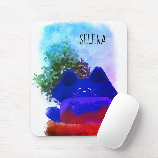 Snyggt Amber Cute Tecknad Gömt Fluffy Cat Musmatta (Med mus)